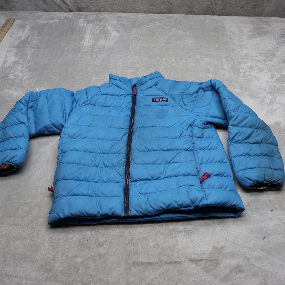 Patagonia Down Sweater Jacket Boys XS 5-6 Blue Full Zip Insulated Quilted Puffer